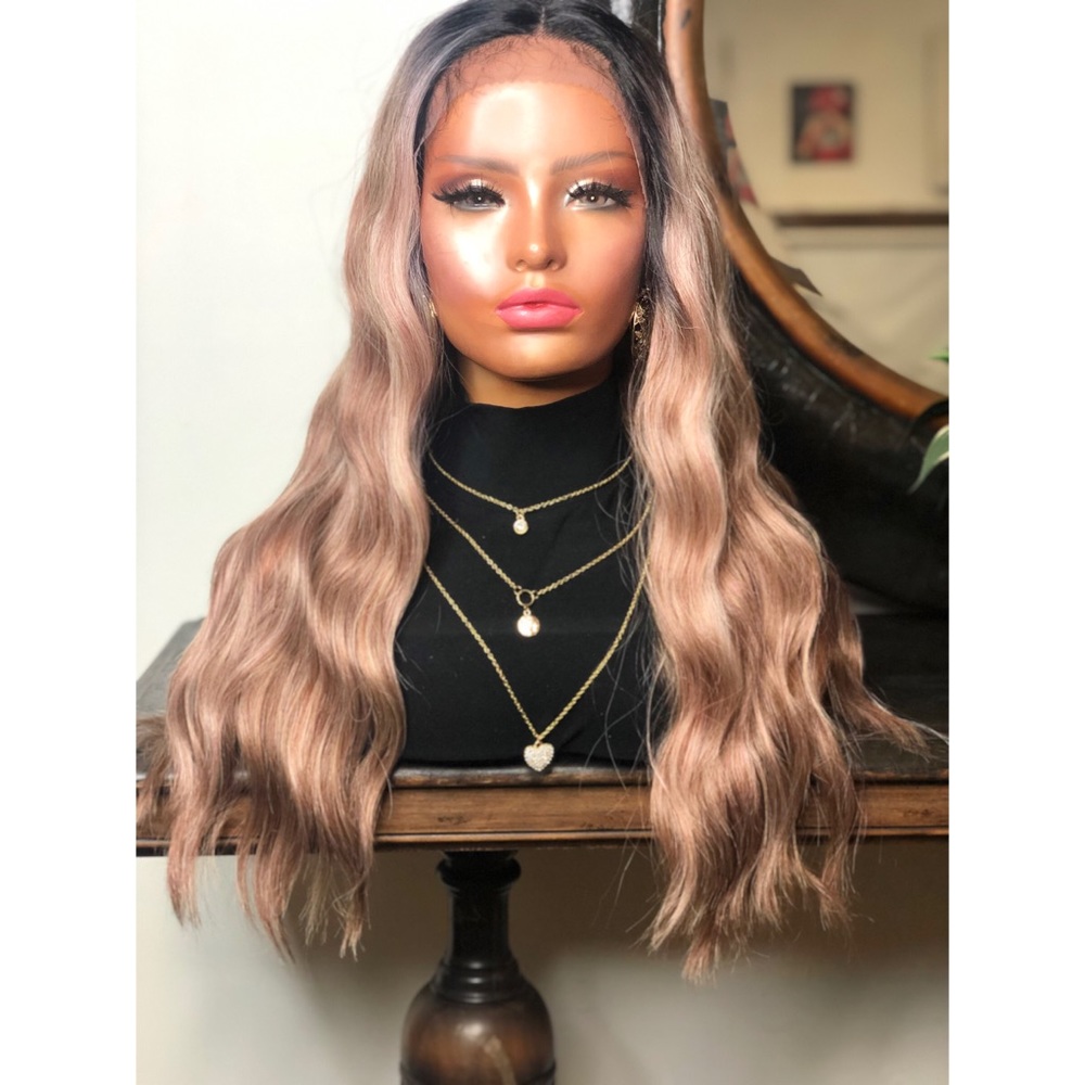LILY| LONG WAVY DUSTY PINK OMBRÉ LACE FRONT WIG